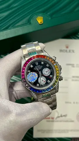 Rolex Daytona with Rainbow Gem Bezel — Stainless Steel