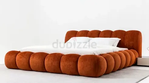 Plush Low-Profile Orange Velvet Platform Bed (Queen/King) - Modern Design