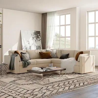 New Large Beige L-shaped Sectional Sofa with Cushions -
