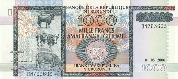 BURUNDI 1000 FRANCS BANKNOTE 2006