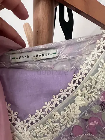 Ansab Jahangir embroidered purple lawn Peshawar set – moderately used