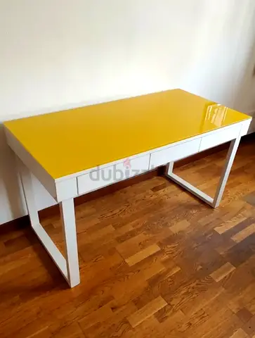 White Desk with Yellow Gloss Top - Modern Study Table