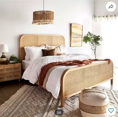 Bed with side tables - King size Natural wood