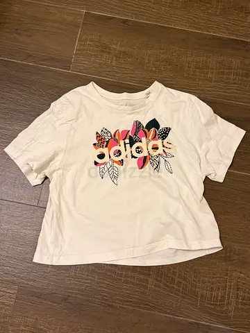 Addidas - white women’s t-shirt with colorful floral graphic