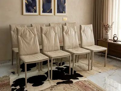 CASANOVA Set of 8 Beige Leather Dining Chairs — Good Condition