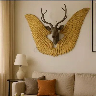 Decorative Deer Head Wall Art with Golden Wings