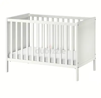 IKEA White Wooden Baby Crib - Simple Convertible Cot (Good Condition)
