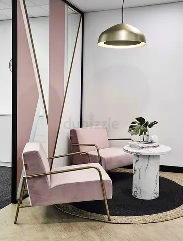Pair of Pink Velvet Lounge Chairs with Brass Frame - Modern Set