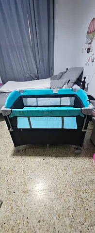 Portable Baby Playpen / Travel Cot - Light Blue Black