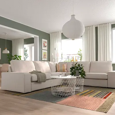 beige Corner L-shaped sectional sofa in ikea kivik soft comfortable New