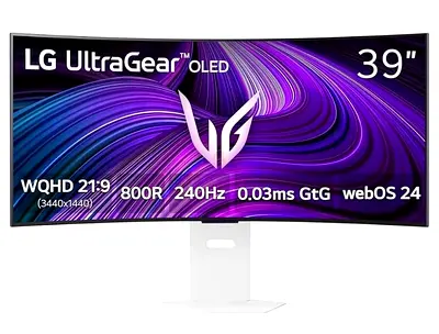 LG 39GX90SA-W UltraGear 39″ WQHD (3440×1440) Curved Smart OLED Gaming Monitor with webOS, 240 Hz, 0.
