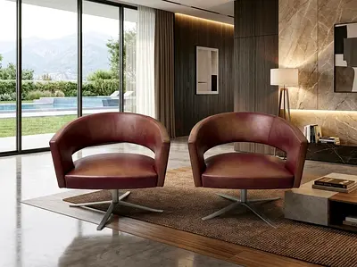 Montis Turner genuine leather Armchairs Metal Swivel