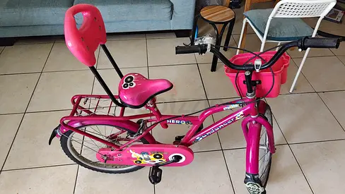 Pink 16-inch Kids Bicycle with Push Handle and Basket