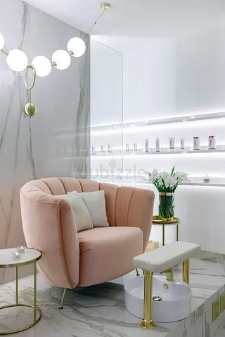 Plush Blush Pink Accent Armchair with Gold Legs - Like New