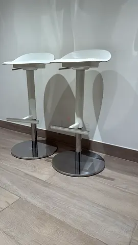 Modern White Bar Stools with Chrome Base - Set of 2