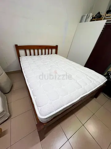 Solid Wood Single Bed Frame with Mattress - Good Condition