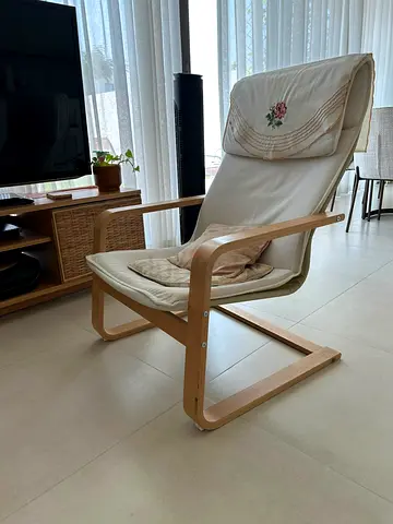 IKEA Poäng Armchair with Cream Cushion - Light Wood Frame