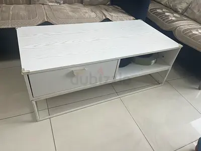 White Wooden Coffee Table with Drawer and Shelf - Good Condition