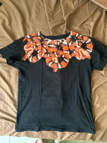 Marcelo Burlon Black T-shirt with Orange Snake Print - Casual Tee, Size M