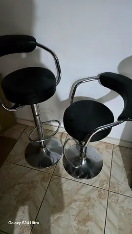 Set of 2 Black Swivel Bar Stools with Footrest and Backrest