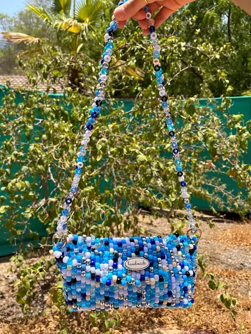 Blue handmade beaded bag