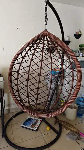 Brown Rattan Egg Hanging Chair with Stand - Good Condition