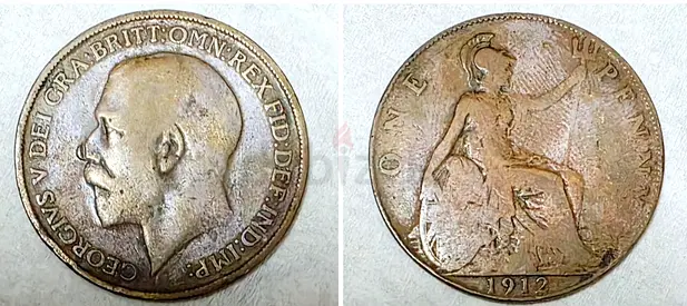 1912 Great Britain One Penny Antique coin