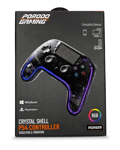 PS4 Controller Porodo Gaming Crystal Shell (RGB, Touchpad Vibration)
