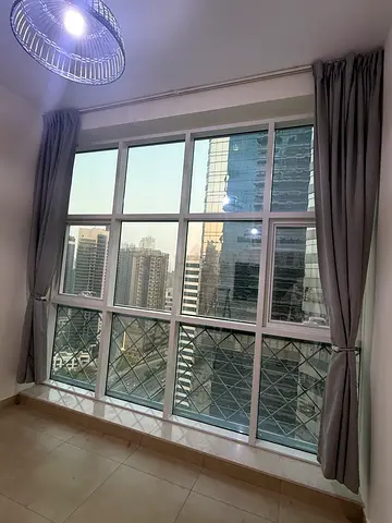 Grey fabric curtains used, good condition