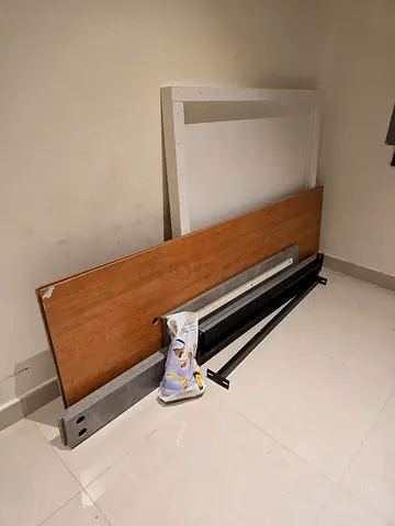 Wooden tabletop with metal legs — spare dining/desk parts (good condition)