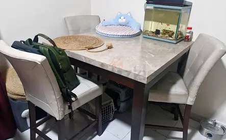 Marble-top Dining Table with 4 Upholstered Chairs