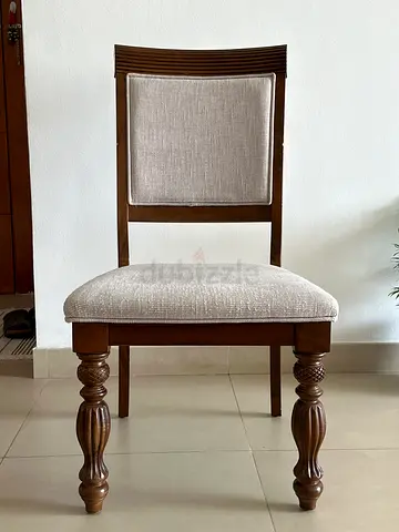 Solid wood dining chair with 6 beige upholstered seat — set available