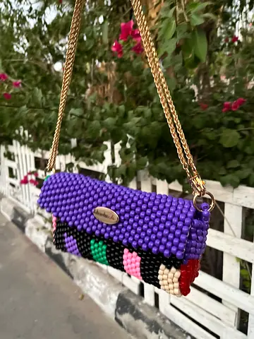 Colorful unique handmade beaded bag