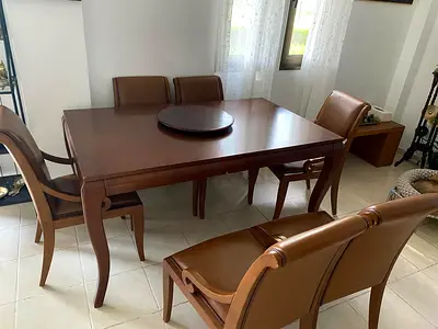 Solid Wood 6-Seater Dining Table with Chairs