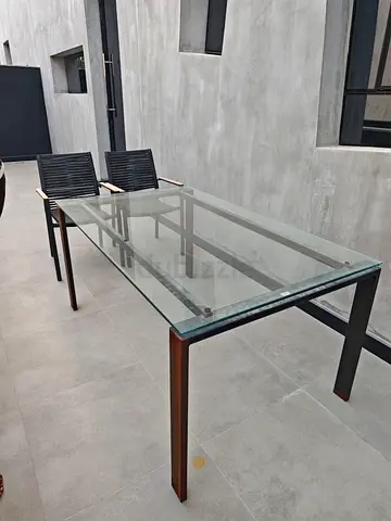 Glass Top Outdoor Dining Table with Metal Frame