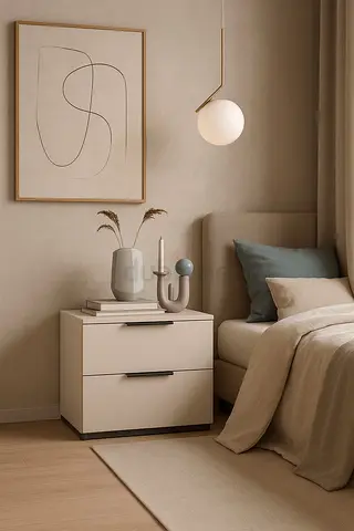 Modern Minimalist 2-Drawer Nightstand in Cream