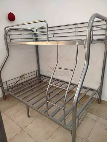 Metal Bunk Bed (Double on Bottom, Single on Top) - Good Condition