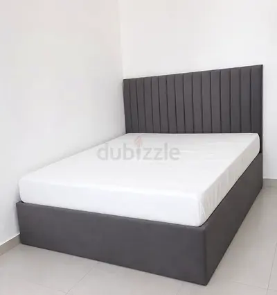 Grey fabric double bed frame with headboard - Brand new
