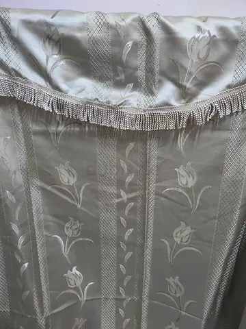 Beige Floral Curtains with Tassel Trim - Set (Good Condition)