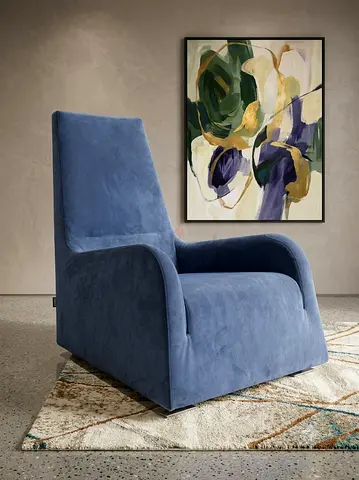 Ligne Roset Jil Blue Upholstered Lounge Chair - Modern Comfortable Armchair