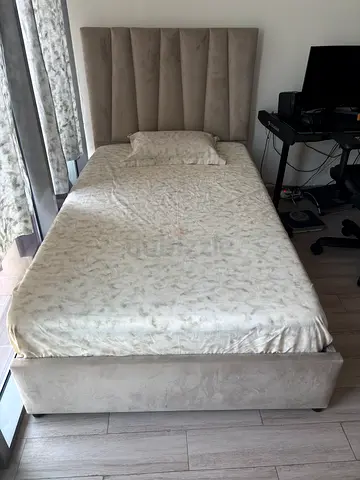 Small Double Upholstered Bed with Medical Mattress (Light Grey)