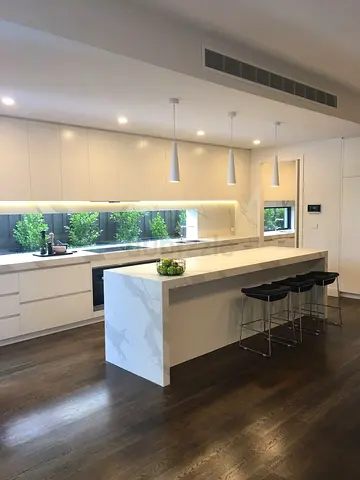 Modern White Marble Kitchen Island with Storage
