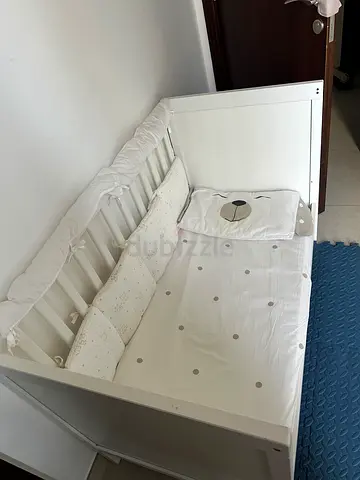 IKEA White Wooden Baby Crib - Simple Convertible Cot (Good Condition)