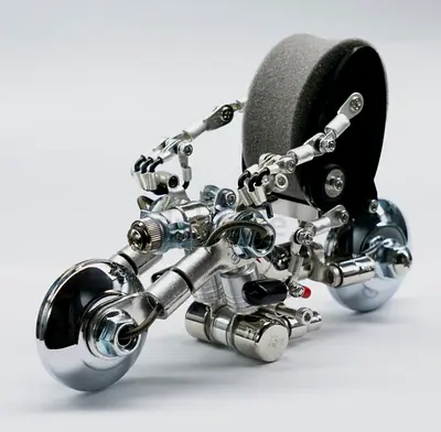 Handcrafted Chrome Steampunk Motorcycle Sculpture - Metal Art Collectible