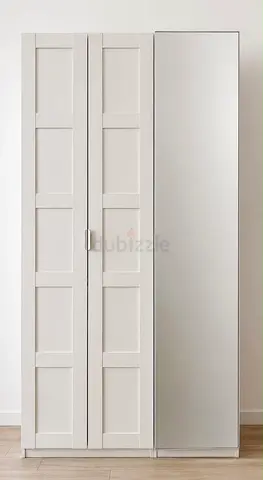 White 3-Door Wardrobe with Mirror Panel — Good Condition