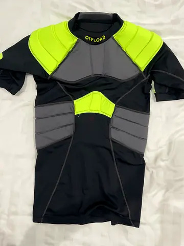 Mens Padded Protective Rugby Jersey - Short Sleeve, Size M