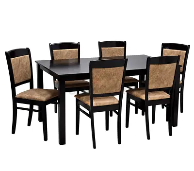 New 6-Seater Wooden Dining Table with Upholstered Chairs - Dark Finish
