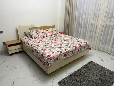 Modern king bed with two bedside tables, dressing table and memory form mattress - great condition