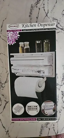 Wall-mounted Kitchen Foil, Cling Film and Paper Towel Dispenser - White