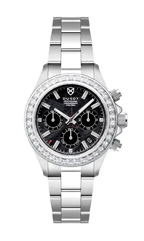 Duxot Stainless Steel Chronograph Watch with Diamond Bezel